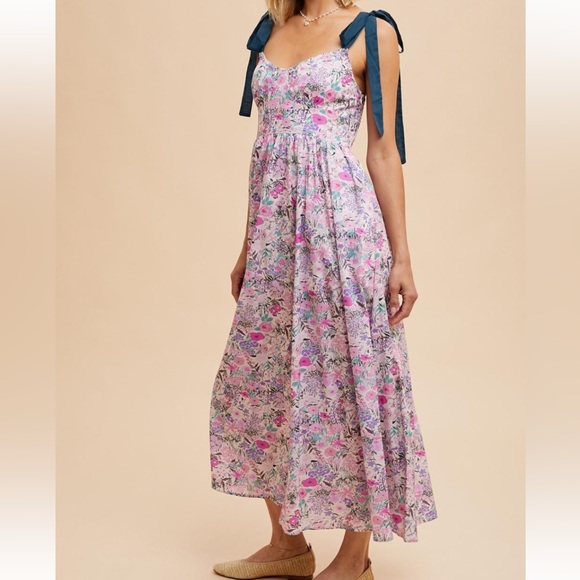 Emerald Lavendar Darling Cotton Floral Maxi Dress with pockets - Picture 2 of 13